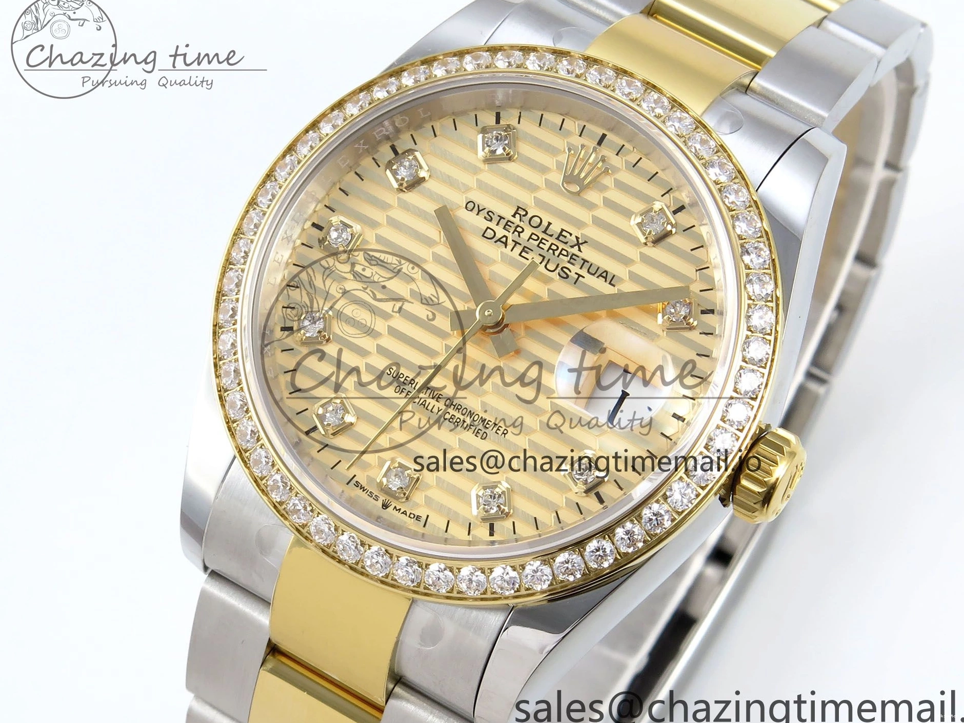 YG Textured Diamonds 126283RBR Dial YG Oyster EWEF SS Best Edition DateJust A3235 Bracelet on 36 0420